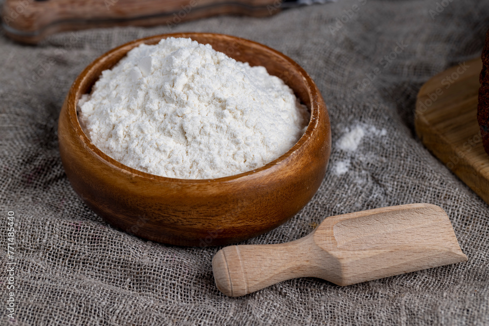 white wheat flour on the table white wheat flour on the table