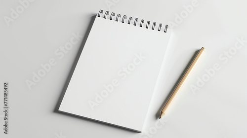 Blank spiral notebook and pencil on white background. Notepad for writing down thoughts, ideas, and notes. Back to school concept. photo