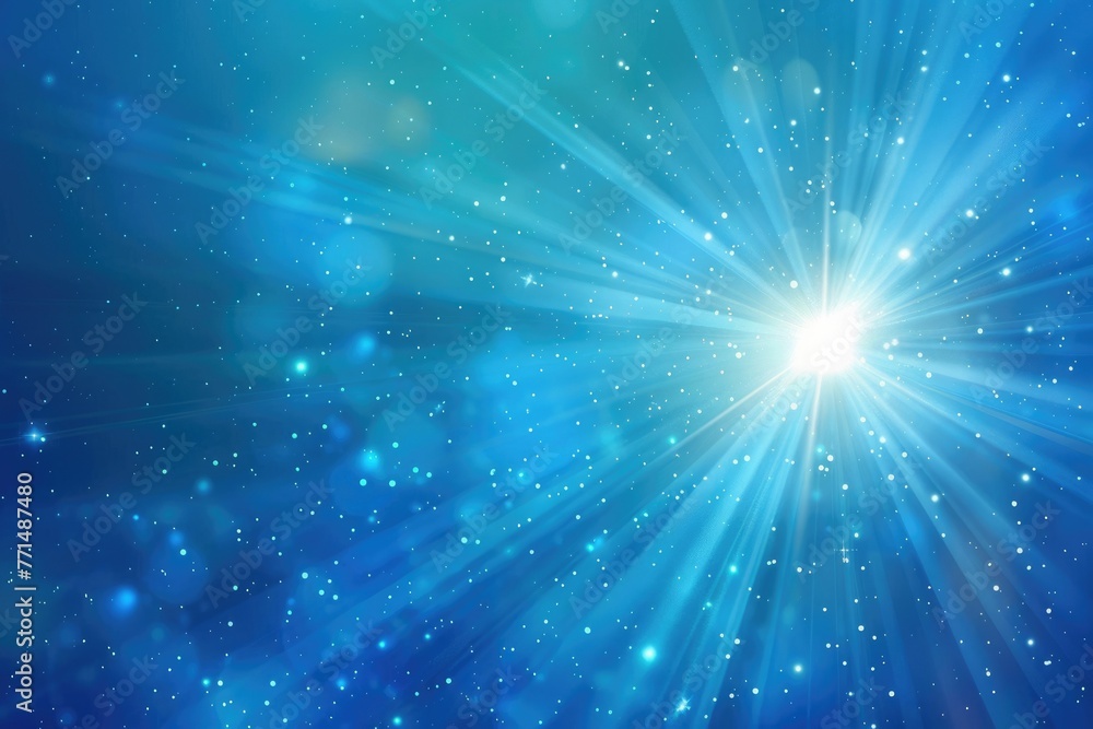 Naklejka premium Blue Star Burst: Abstract Shining Sky Background with Bright Rays of Blue Light