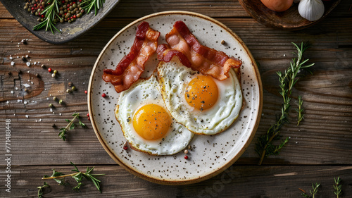 Classic Breakfast Delight, Sunny-Side-Up Eggs and Crispy Bacon