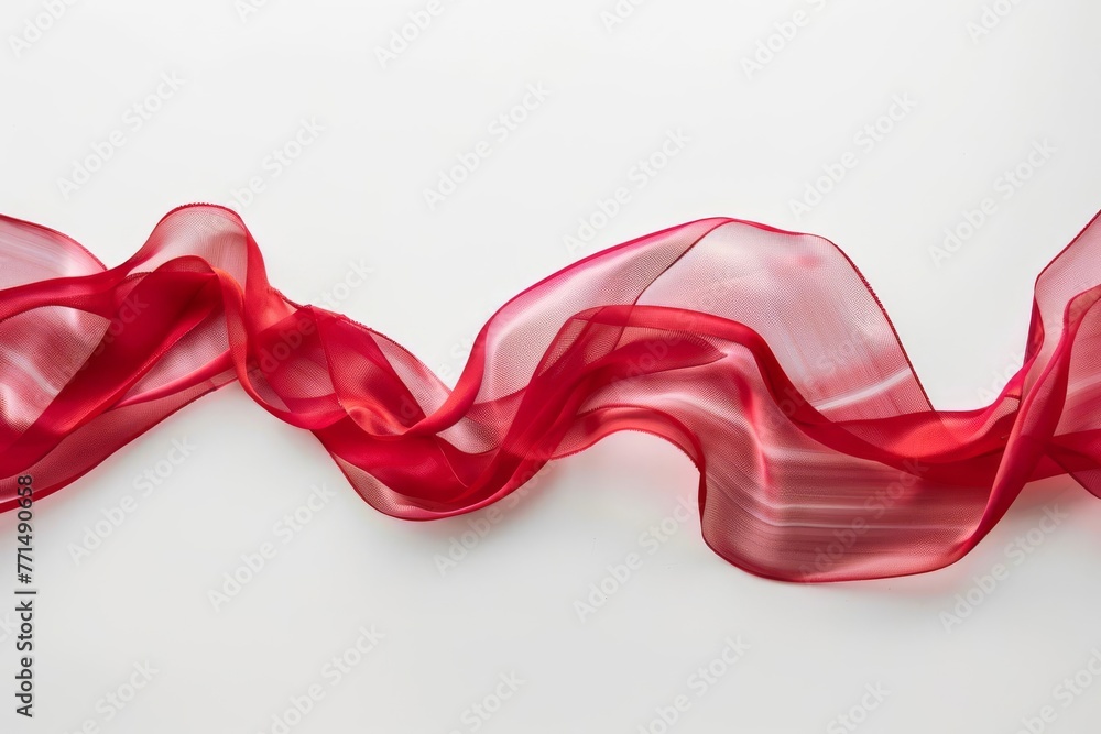 Flowing Red Fabric Ribbon Shape Border Isolated on White Background Flowing Red Fabric Ribbon Shape Border Isolated on White Background