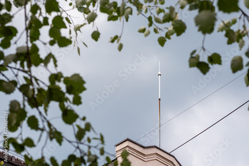 Slika na platnu Lightning rod on a roof in a rainy day