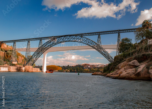 Detalhe de 2 pontes sobre o rio douro na cidade do Porto, Portugal. photo