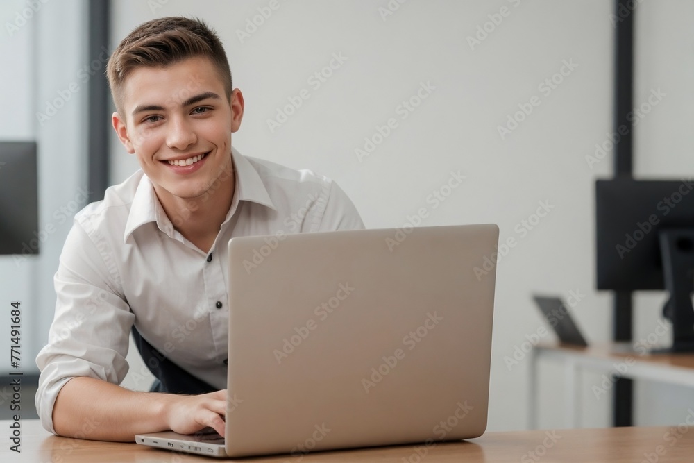 IT Software Developer concept. Handsome male developer is developing software with copy space. IT Software Developer concept. Handsome male developer is developing software with copy space.