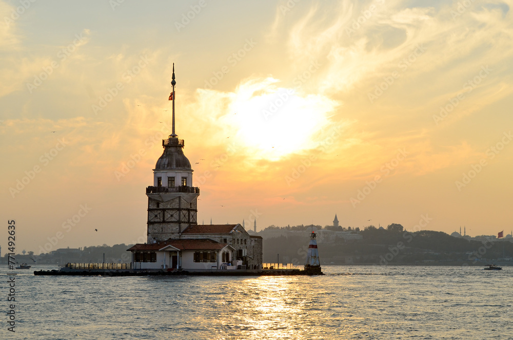 maiden's tower and sunset over the bosphorus