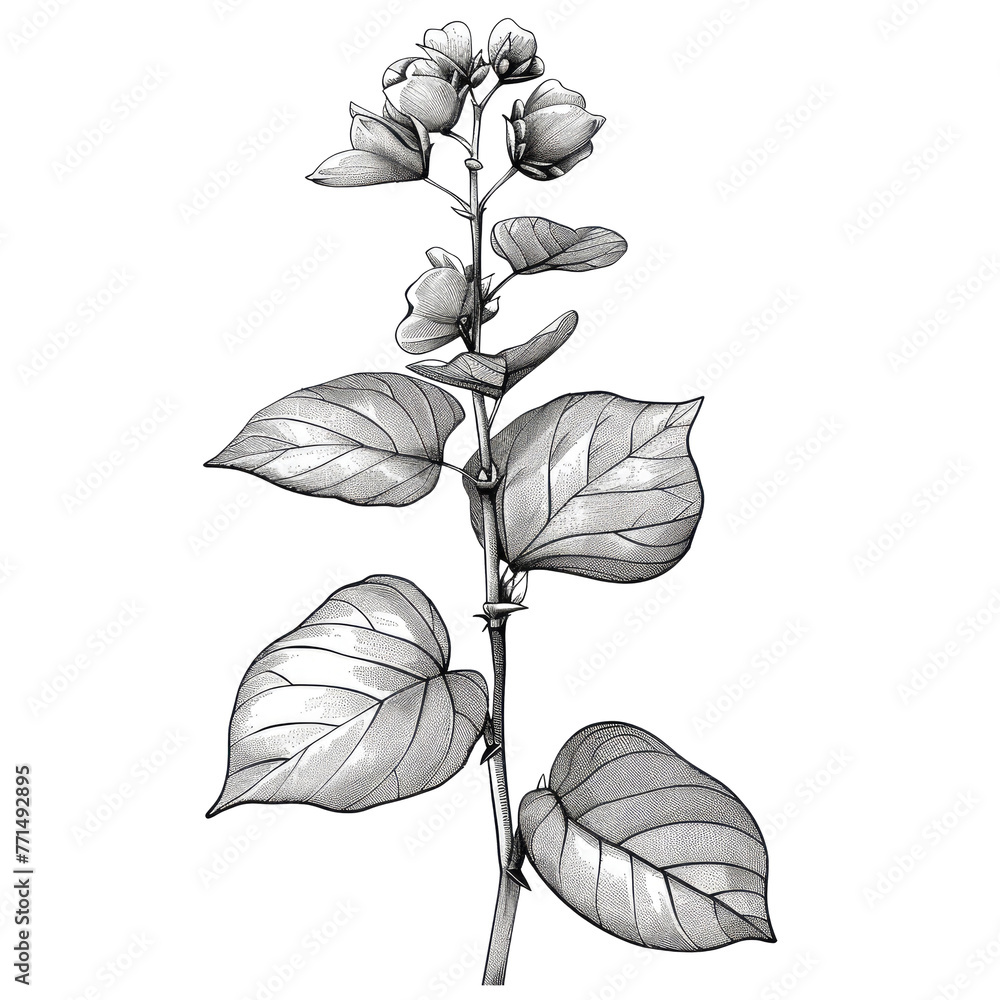 black and white detailed sketch of kava plant - obrazy, fototapety, plakaty 