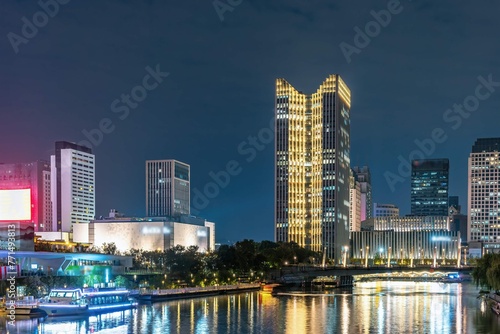 Night Scenery Cities Both Sides Hangzhou Grand Canal 2 #771493813