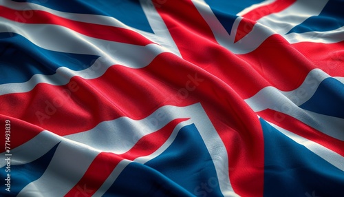 Satin texture of the curved flag of Great Britain. photo