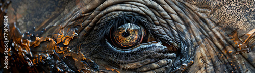 An elephants eye reflecting a dynamic swirl of natural habitat