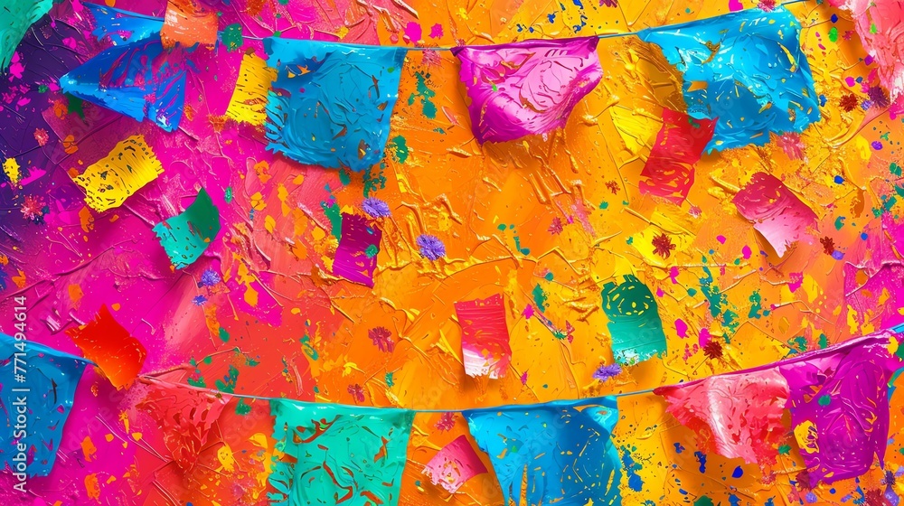 A colorful background with a variety of bright colors. The surface is textured with a thick layer of paint.