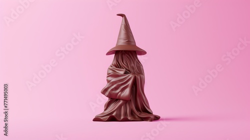 3D rendering of a wizard made of chocolate. The wizard is wearing a tall, pointed hat and a long, flowing robe. photo