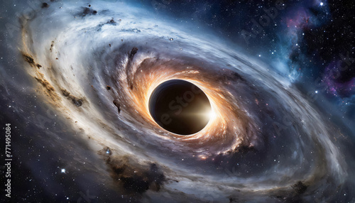 Sublime trou noir massif au beau milieu de l'espace, image colorée et sombre