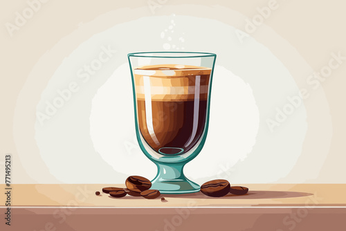 a cup of coffee on the table. Vector flat illustration