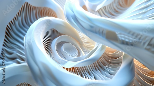 3D rendering. Futuristic background with white and blue gradient. Abstract organic structure with smooth lines. photo