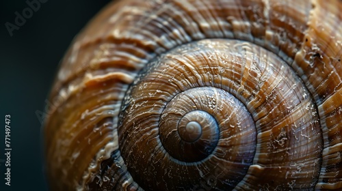 Amazing close up of a snail shell, showing the incredible detail of the spiral.