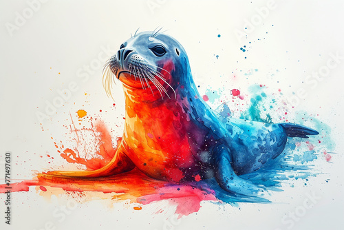 watercolor style of a seal photo