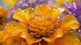 Amazing close-up of a beautiful orange flower. The petals are delicate and veined, and the center of the flower is a deep yellow.