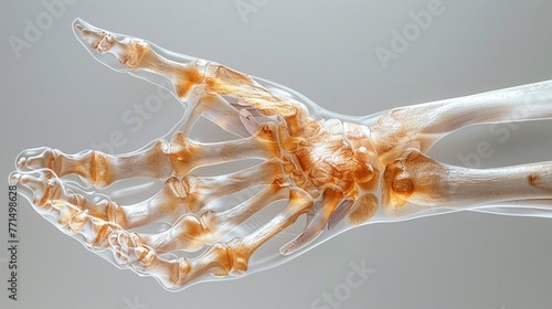 3D imaging of the human hand bones and joints, hightech medical detail, clipart isolated on a white background photo