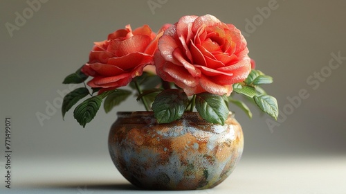 3D render of a rose plant in a terracotta flower pod, clipart isolated on a white background © Parinwat Studio