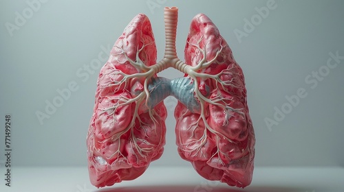 3D render of the human respiratory system from lungs to trachea, clipart isolated on a white background photo