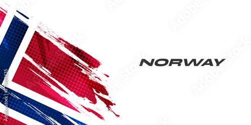 Norway Flag in Brush Paint Style with Halftone Effect. Norway National Flag Background with Grunge Concept photo
