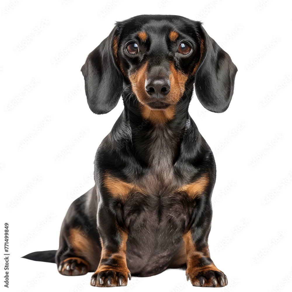Black and Brown Dachshund Sitting on White Background