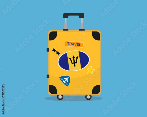 Suitcase or baggage with Barbados flag, holiday and vacation idea