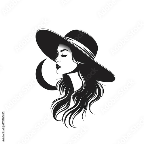 Elegant woman in a hat. Illustration as a logo, tattoo, sticker