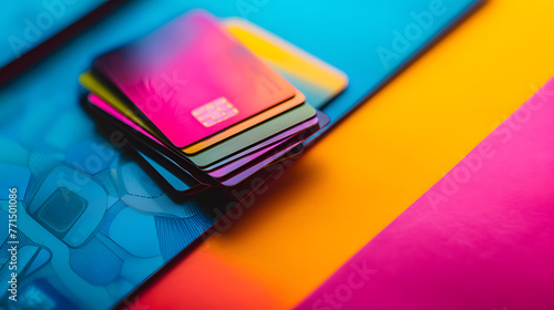 A colorful stack of credit cards. photo