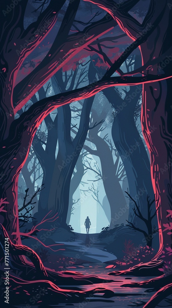 Umbral Grove, a forest where darkness is tangible, and the trees move of their own volition Umbral Grove, a forest where darkness is tangible, and the trees move of their own volition