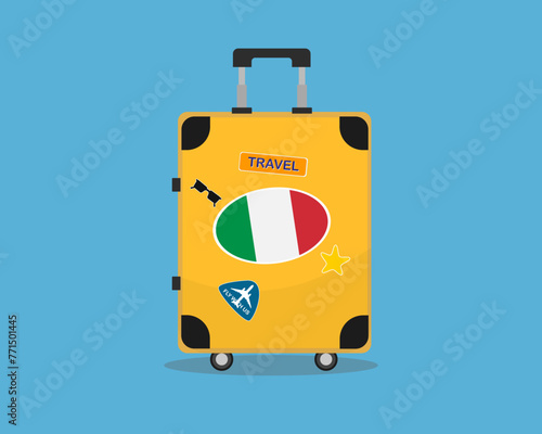 Suitcase or baggage with Italy flag, holiday and vacation idea