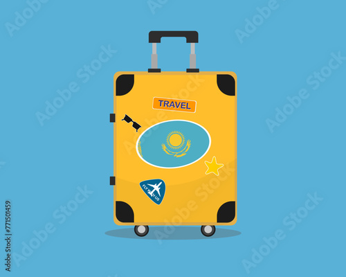 Suitcase or baggage with Kazakhstan flag, holiday and vacation idea