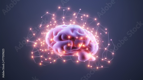 Wallpaper Mural 3D Human Brain With Connection Dots And Plexus Lines. Artificial Intelligence And Deep Learning Concept. 3D Rendering Torontodigital.ca