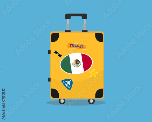Suitcase or baggage with Mexico flag, holiday and vacation idea