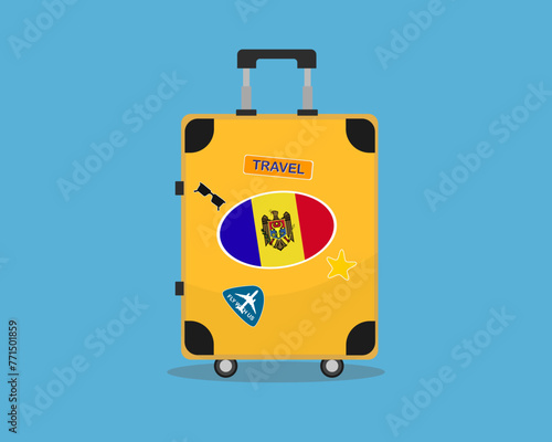 Suitcase or baggage with Moldova flag, holiday and vacation idea