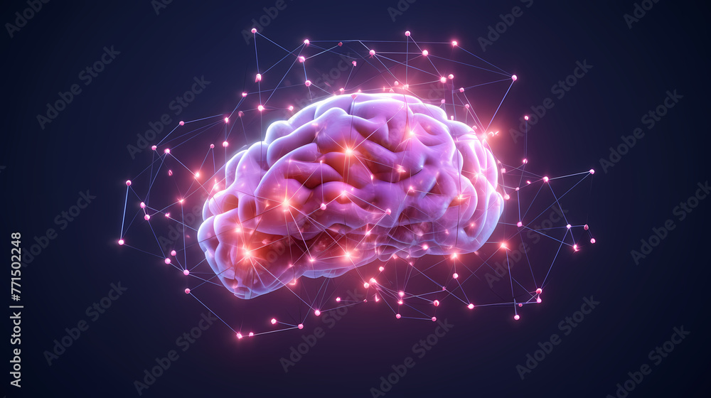 3D Human Brain With Connection Dots And Plexus Lines. Artificial Intelligence And Deep Learning Concept. 3D Rendering 3D Human Brain With Connection Dots And Plexus Lines. Artificial Intelligence And Deep Learning Concept. 3D Rendering
