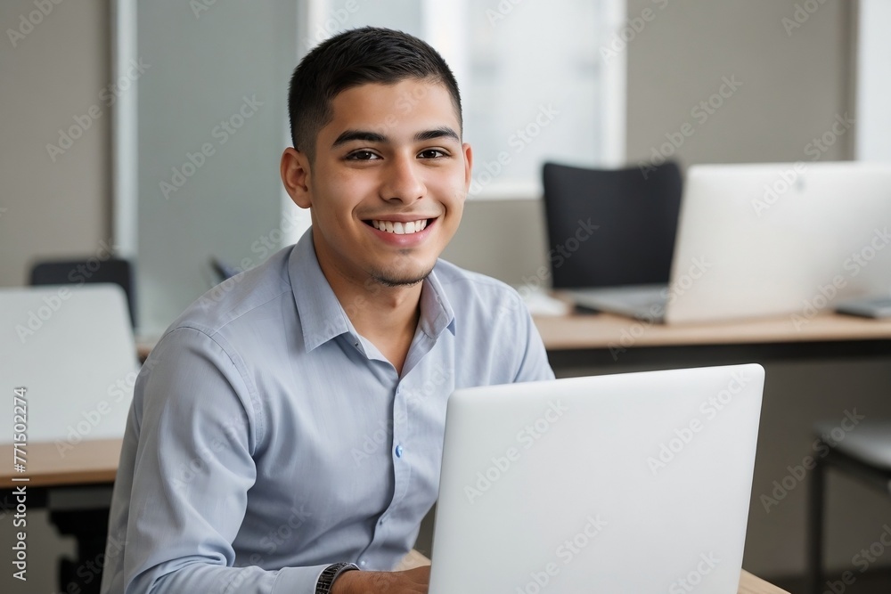 IT Software Developer concept. Handsome young Hispanic developer is developing software with copy space. IT Software Developer concept. Handsome young Hispanic developer is developing software with copy space.