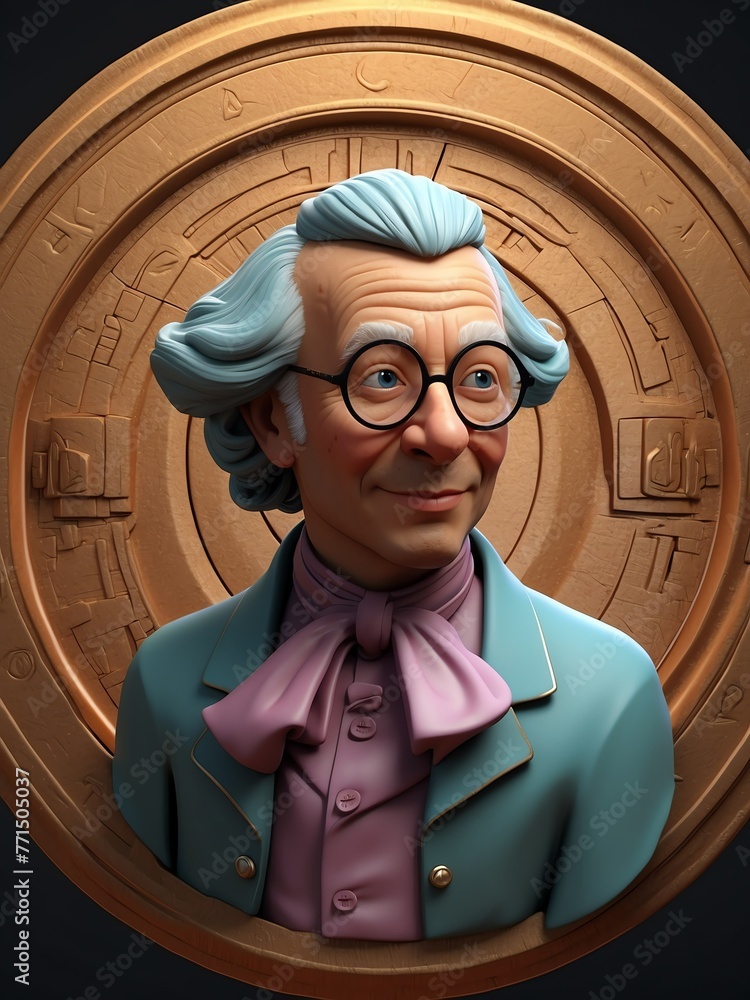 portrait of leonhard euler 3D sculpt illustration art design on plain ...