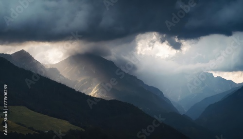 Generated image of grey clouds in the mountains © Alena Shelkovnikova