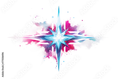 Cute blue bright ice stylized snowflake, star. Festive decorations for Christmas Cross doodle sketch color. Suitable for decoration color book tattoo and wallpaper transparent background Generative Ai