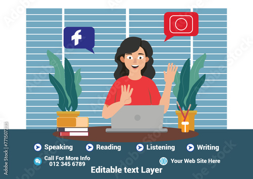Spoken English new batch social media post vector design