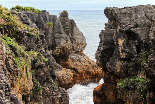 Pancake rocks on the South Island of New Zealand.