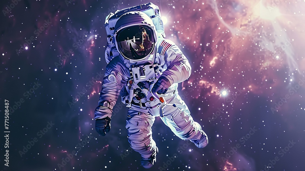 3D rendering of an astronaut floating in boundless outer space.