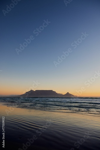 Vertical shot of Famous Table Mountain Cape Town scenery in South Africa at sunset