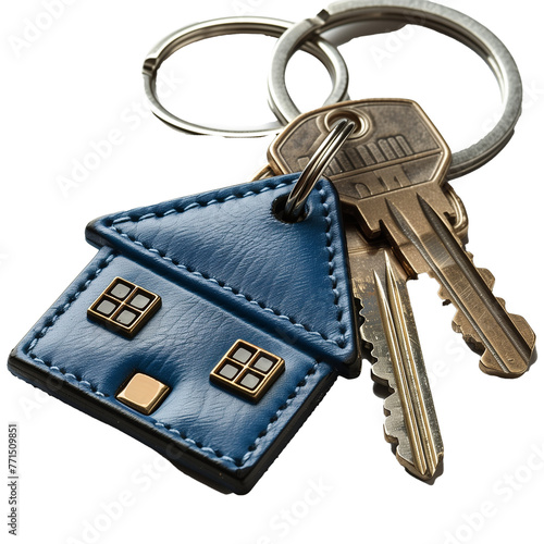 House keys with house shaped keychain on Transparent png background. house model and house key.  Ai generated image