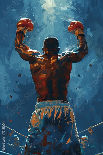 A unanimous decision victory scene with the boxer's hands raised photo