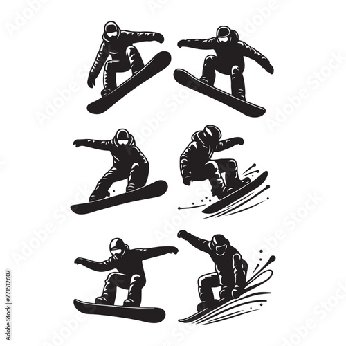 Silhouette set of snowboard riders