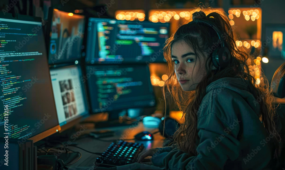 An inspiring image showcasing the ambition and drive of a female digital entrepreneur, immersed in her work on the computer as she endeavors to make her startup venture a success