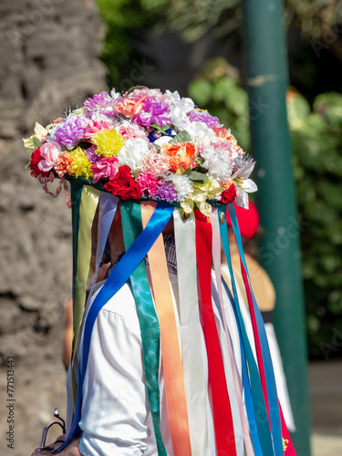 Fotografie Typical and traditional hat with lot of verdiales colors music group