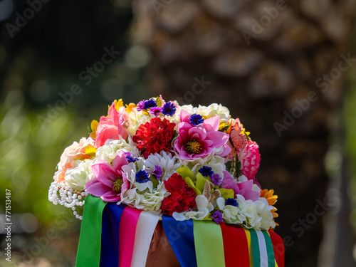 Obraz na plátně Typical and traditional hat with lot of verdiales colors music group